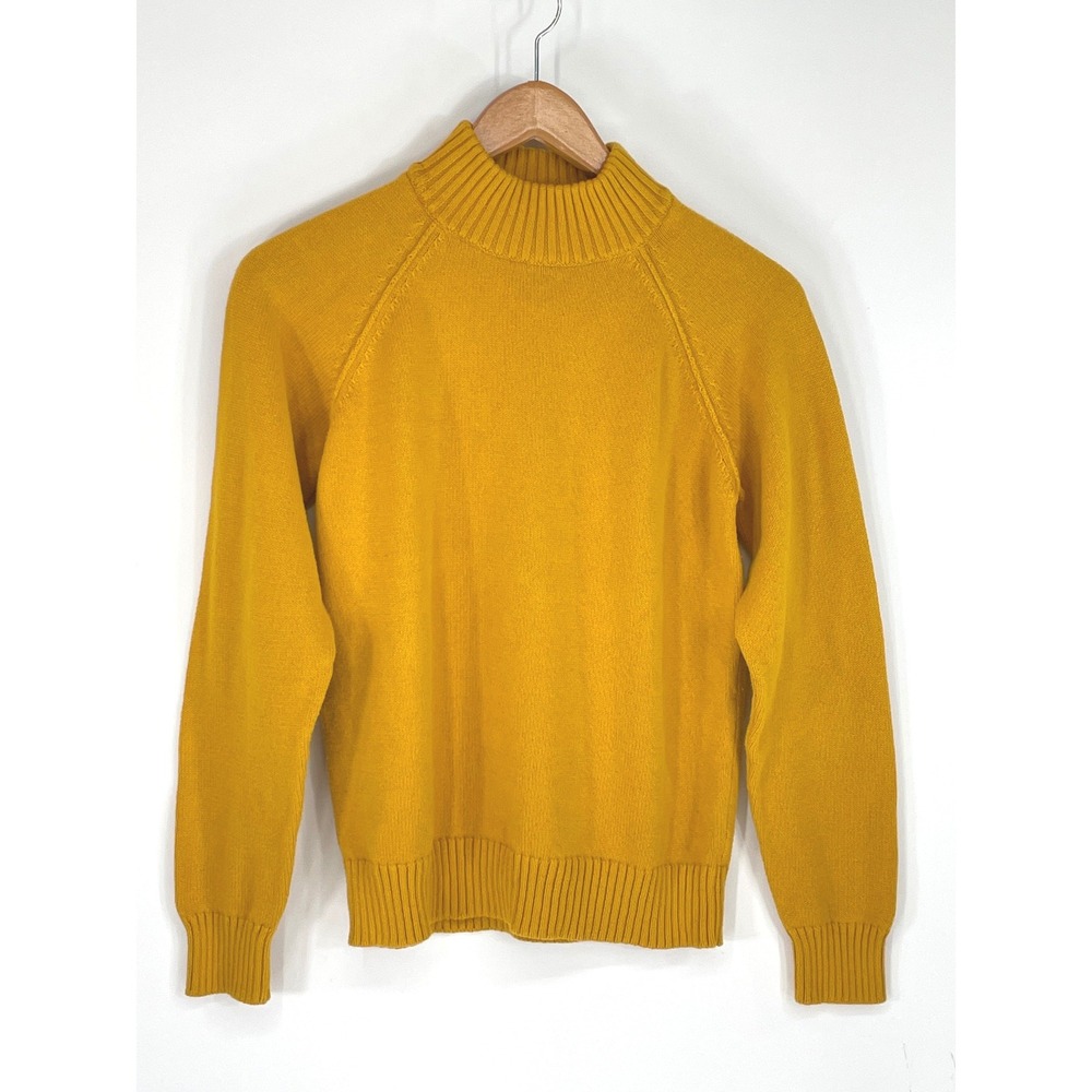 Jeanne Pierre Womens Sweater PM Mock Neck Yellow Cotton Raglan Sleeve Cozy Fall - Picture 2 of 10